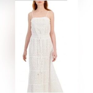NEW INC International Concepts White Cotton Eyelet Maxi Tiered Dress
